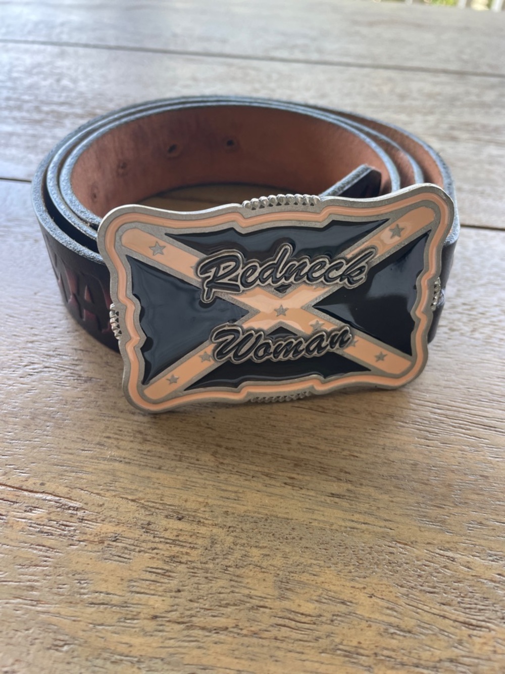 Leather Belt Redneck woman Buckle - Black/pink